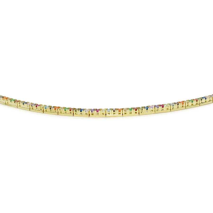 Pulsera de oro amarillo 18k con circonitas multicolor cierre seguridad mujer elegante - Imagen 7
