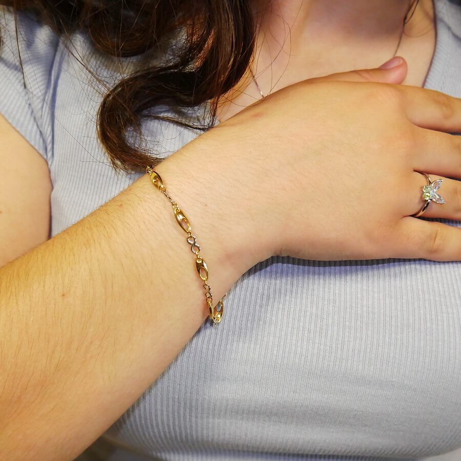 Pulsera oro 18k mujer bicolor infinito elegante eslabones ovalados 19 cm - Imagen 2