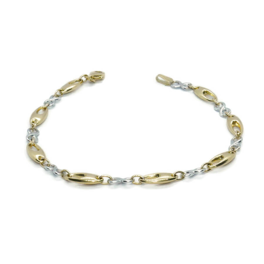 Pulsera oro 18k mujer bicolor infinito elegante eslabones ovalados 19 cm - Imagen 5