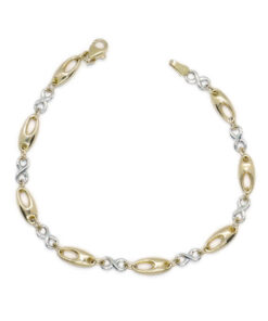 Pulsera oro 18k mujer bicolor infinito elegante eslabones ovalados 19 cm