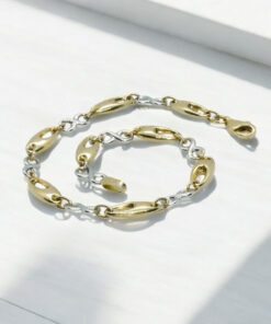 Pulsera oro 18k mujer bicolor infinito elegante eslabones ovalados 19 cm - Imagen 6