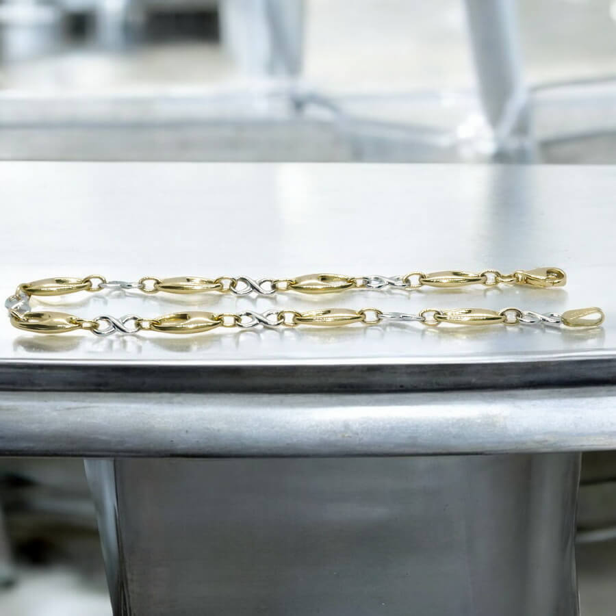 Pulsera oro 18k mujer bicolor infinito elegante eslabones ovalados 19 cm - Imagen 9