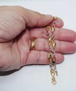 Pulsera oro 18k mujer bicolor infinito elegante eslabones ovalados 19 cm - Imagen 3
