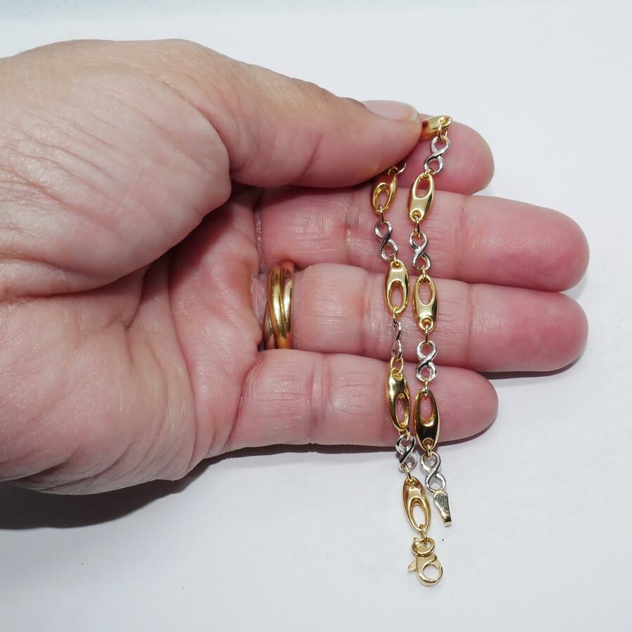 Pulsera oro 18k mujer bicolor infinito elegante eslabones ovalados 19 cm - Imagen 3