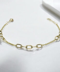 Pulsera de oro amarillo 18k doble cadena diseño original 19 cm regalo mujer elegante - Imagen 5