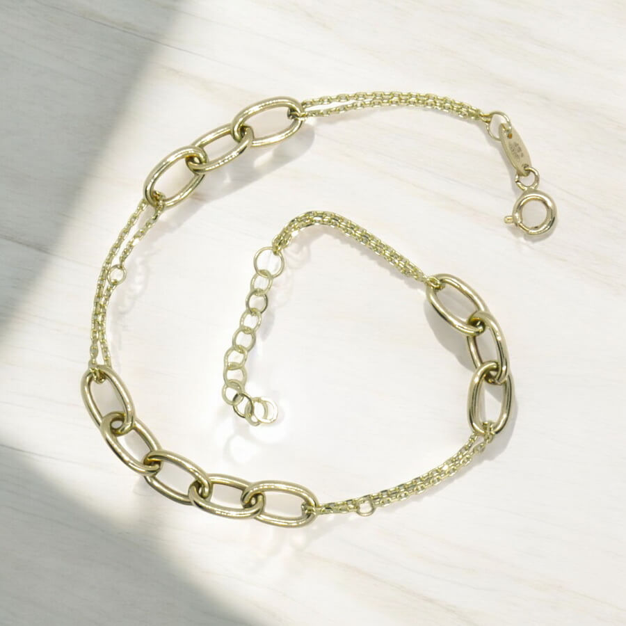 Pulsera de oro amarillo 18k doble cadena diseño original 19 cm regalo mujer elegante - Imagen 6
