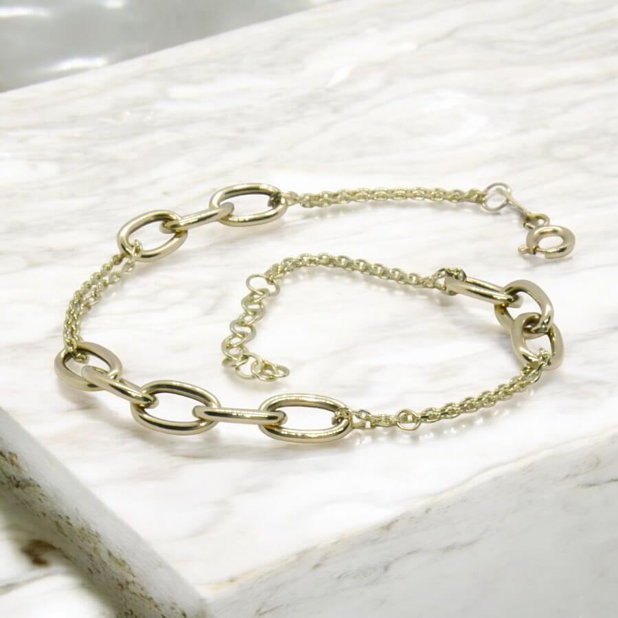 Pulsera de oro amarillo 18k doble cadena diseño original 19 cm regalo mujer elegante - Imagen 7