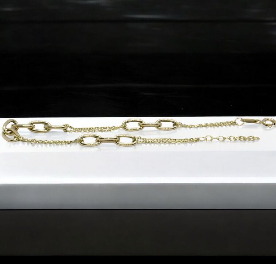 Pulsera de oro amarillo 18k doble cadena diseño original 19 cm regalo mujer elegante - Imagen 9