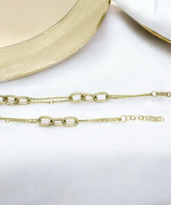 Pulsera de oro amarillo 18k doble cadena diseño original 19 cm regalo mujer elegante - Imagen 8