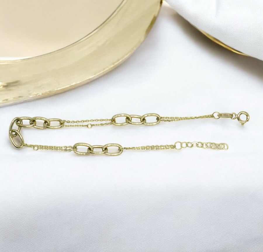 Pulsera de oro amarillo 18k doble cadena diseño original 19 cm regalo mujer elegante - Imagen 8