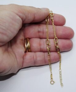Pulsera de oro amarillo 18k doble cadena diseño original 19 cm regalo mujer elegante - Imagen 3