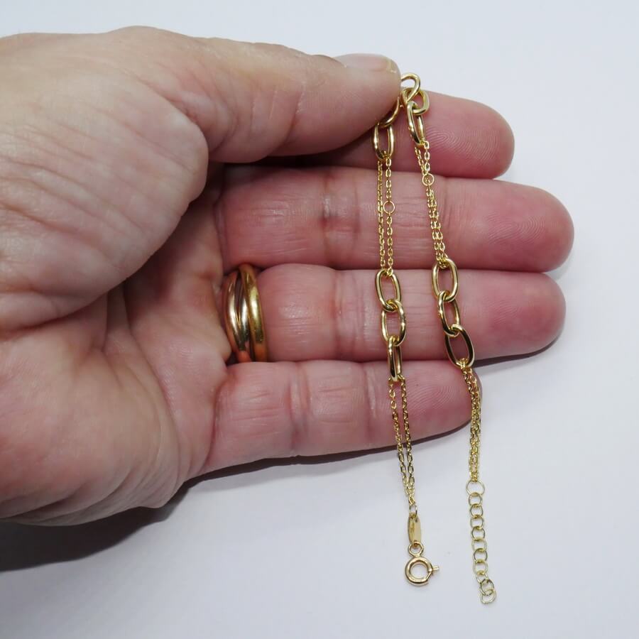 Pulsera de oro amarillo 18k doble cadena diseño original 19 cm regalo mujer elegante - Imagen 3