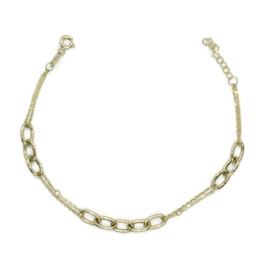 Pulsera de oro amarillo 18k doble cadena diseño original 19 cm regalo mujer elegante