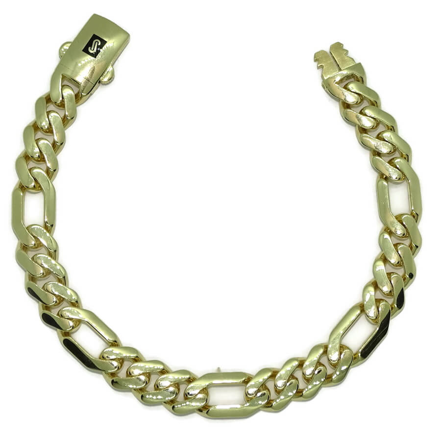 Pulsera Oro 18k Hombre 3x1 20,5 cm Cierre Mónaco Clásica Elegante