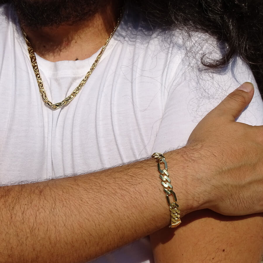 Pulsera Oro 18k Hombre 3x1 20,5 cm Cierre Mónaco Clásica Elegante - Imagen 8