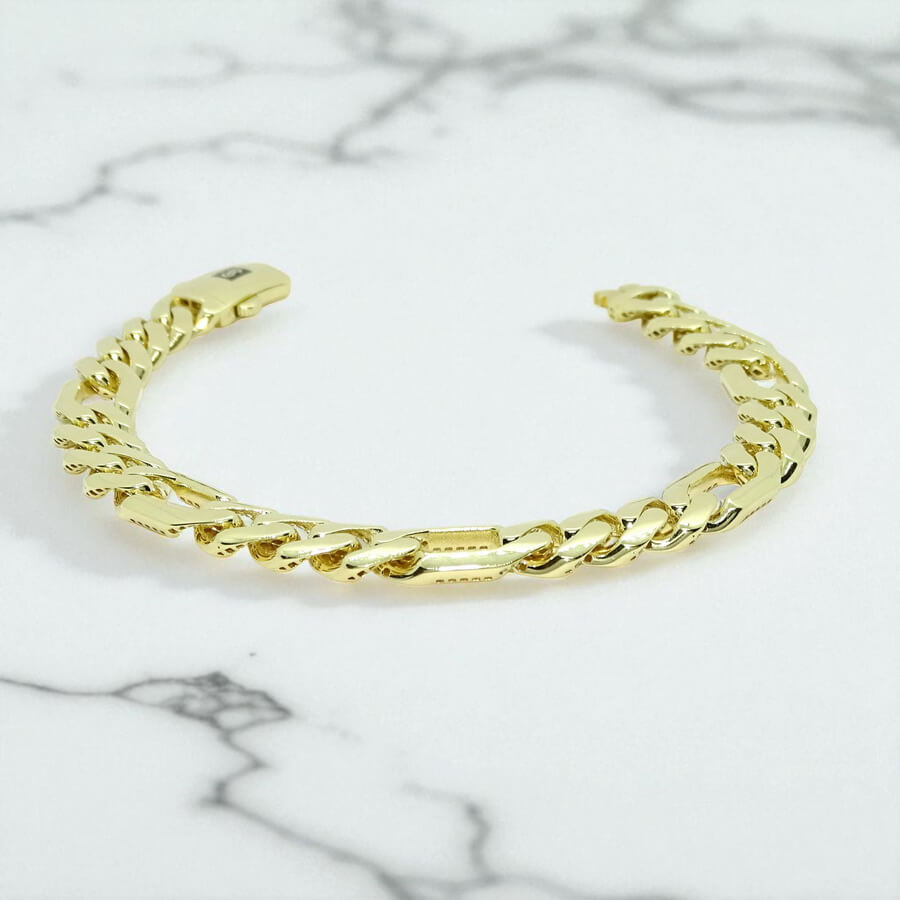 Pulsera Oro 18k Hombre 3x1 20,5 cm Cierre Mónaco Clásica Elegante - Imagen 10