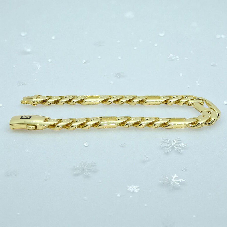 Pulsera Oro 18k Hombre 3x1 20,5 cm Cierre Mónaco Clásica Elegante - Imagen 9