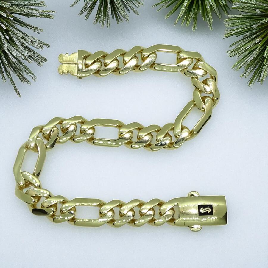 Pulsera Oro 18k Hombre 3x1 20,5 cm Cierre Mónaco Clásica Elegante - Imagen 4