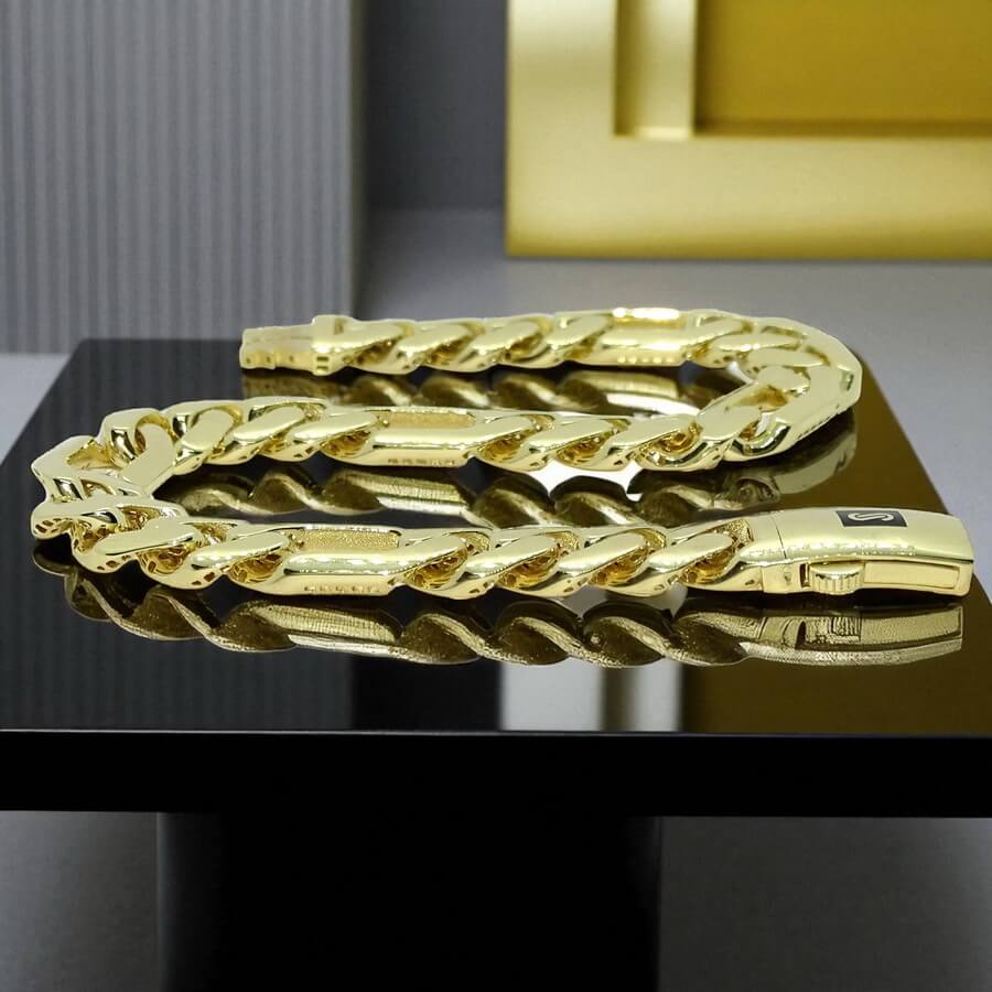 Pulsera Oro 18k Hombre 3x1 20,5 cm Cierre Mónaco Clásica Elegante - Imagen 5