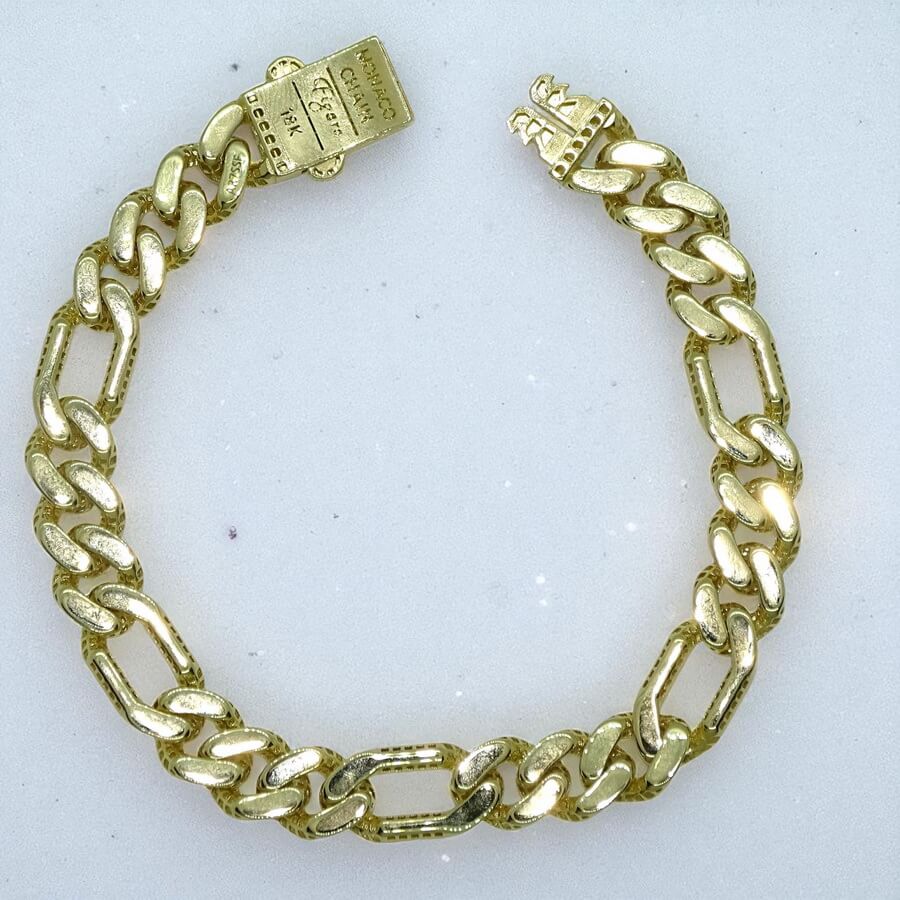 Pulsera Oro 18k Hombre 3x1 20,5 cm Cierre Mónaco Clásica Elegante - Imagen 7