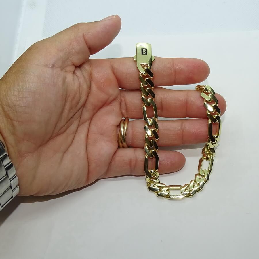 Pulsera Oro 18k Hombre 3x1 20,5 cm Cierre Mónaco Clásica Elegante - Imagen 2