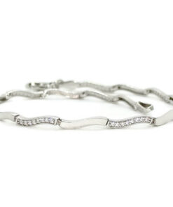 Pulsera oro blanco 18k mujer ondas semi rígida circonitas elegante 19 cm