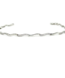 Pulsera oro blanco 18k mujer ondas semi rígida circonitas elegante 19 cm - Imagen 4