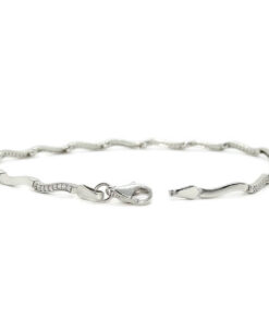 Pulsera oro blanco 18k mujer ondas semi rígida circonitas elegante 19 cm - Imagen 5