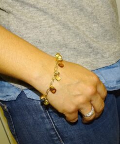 Alternative view of Pulsera oro 18k mujer piedras verdes citrino pepitas diseño moderno 19 cm