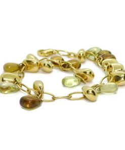 Pulsera oro 18k mujer piedras verdes citrino pepitas diseño moderno 19 cm - Imagen 6