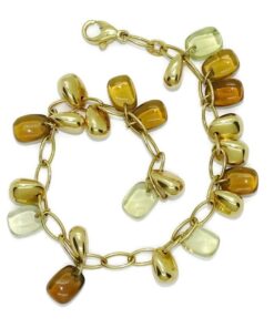 Pulsera oro 18k mujer piedras verdes citrino pepitas diseño moderno 19 cm
