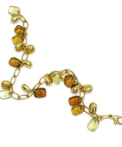 Pulsera oro 18k mujer piedras verdes citrino pepitas diseño moderno 19 cm - Imagen 4