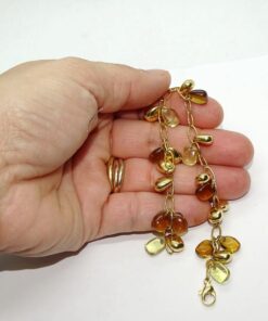 Pulsera oro 18k mujer piedras verdes citrino pepitas diseño moderno 19 cm - Imagen 3