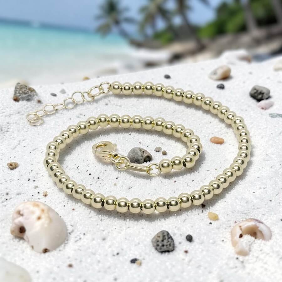 Pulsera de Oro Amarillo 18k para Mujer – Diseño de Bolas Brillo con Cierre Mosquetón – Joya Elegante para Todos los Días – 2.60gr - Imagen 7
