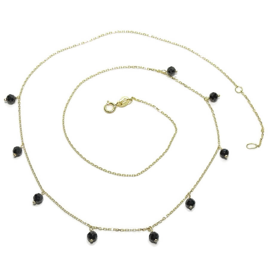 Collar de Oro 18k y Espinela Negra para Mujer – Cadena Ajustable 45 cm – Regalo Elegante con Estilo y Personalidad