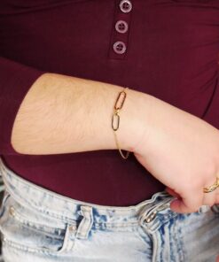 Pulsera de Oro Amarillo 18k para Mujer – Cadena Rolo con Óvalos Contemporáneos – Joya Fina para Todos los Días – 2.90gr - Imagen 6