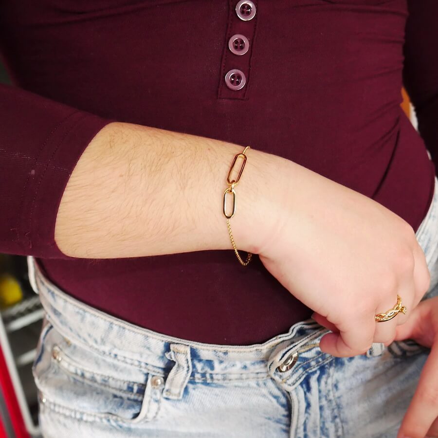 Pulsera de Oro Amarillo 18k para Mujer – Cadena Rolo con Óvalos Contemporáneos – Joya Fina para Todos los Días – 2.90gr - Imagen 6