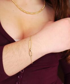 Alternative view of Pulsera de Oro Amarillo 18k para Mujer – Cadena Rolo con Óvalos Contemporáneos – Joya Fina para Todos los Días – 2.90gr