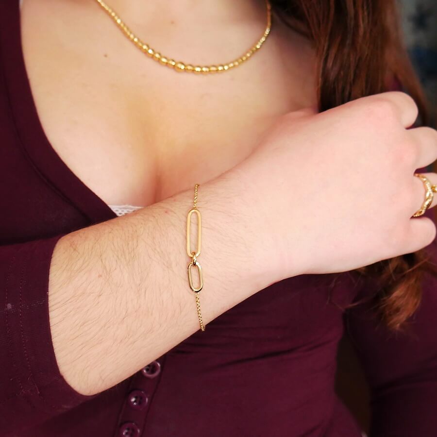 Pulsera de Oro Amarillo 18k para Mujer – Cadena Rolo con Óvalos Contemporáneos – Joya Fina para Todos los Días – 2.90gr - Imagen 2