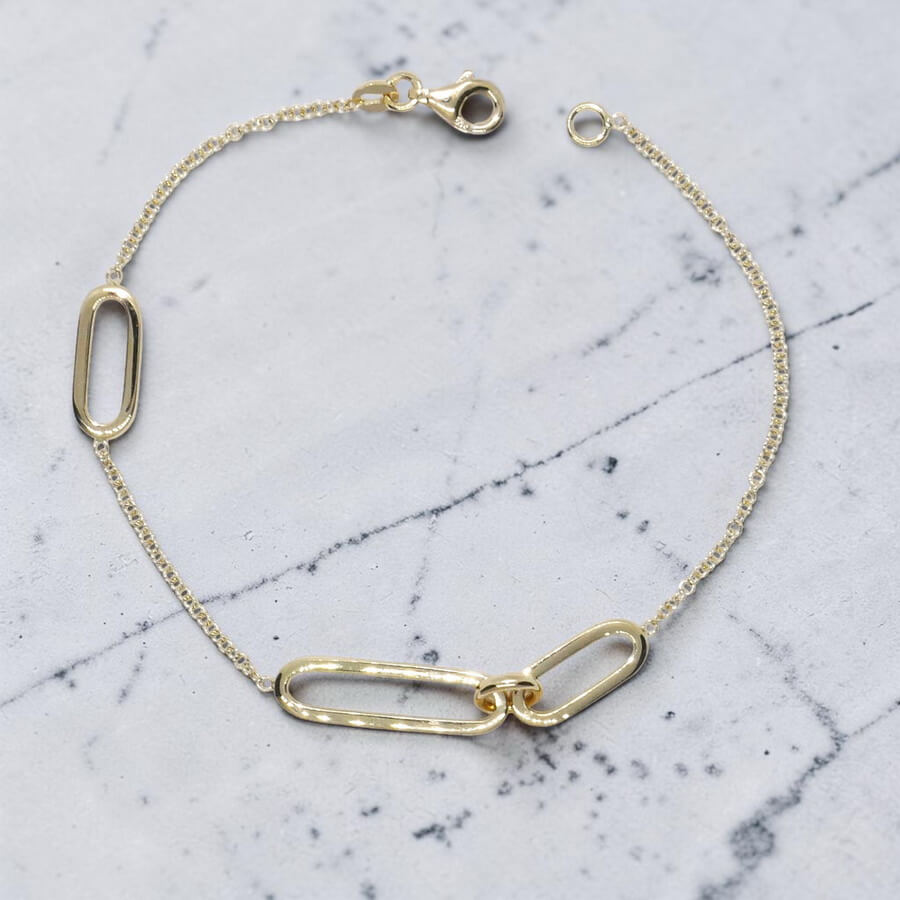 Pulsera de Oro Amarillo 18k para Mujer – Cadena Rolo con Óvalos Contemporáneos – Joya Fina para Todos los Días – 2.90gr