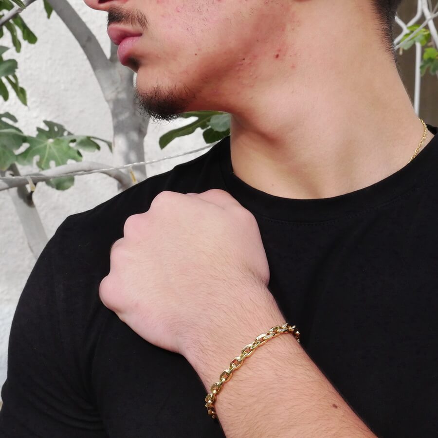 Pulsera Oro 18k Eslabones Ovalados Gruesos Unisex 6,5 mm Cierre Mosquetón 20,5 cm - Imagen 2