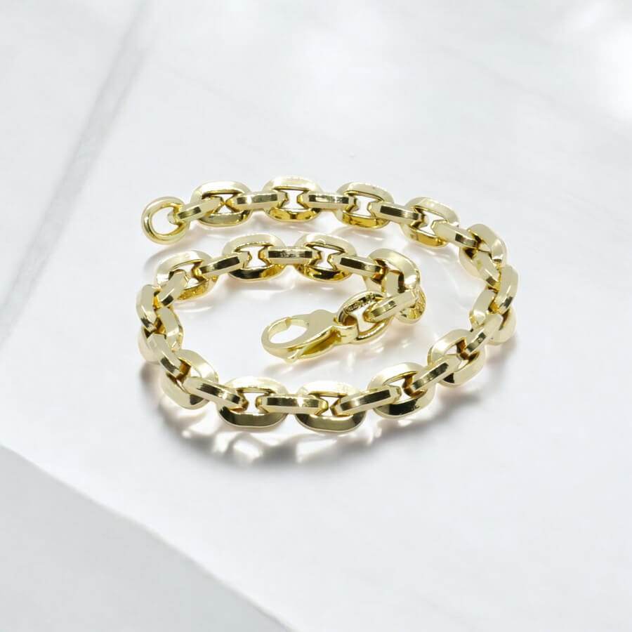 Pulsera Oro 18k Eslabones Ovalados Gruesos Unisex 6,5 mm Cierre Mosquetón 20,5 cm - Imagen 5