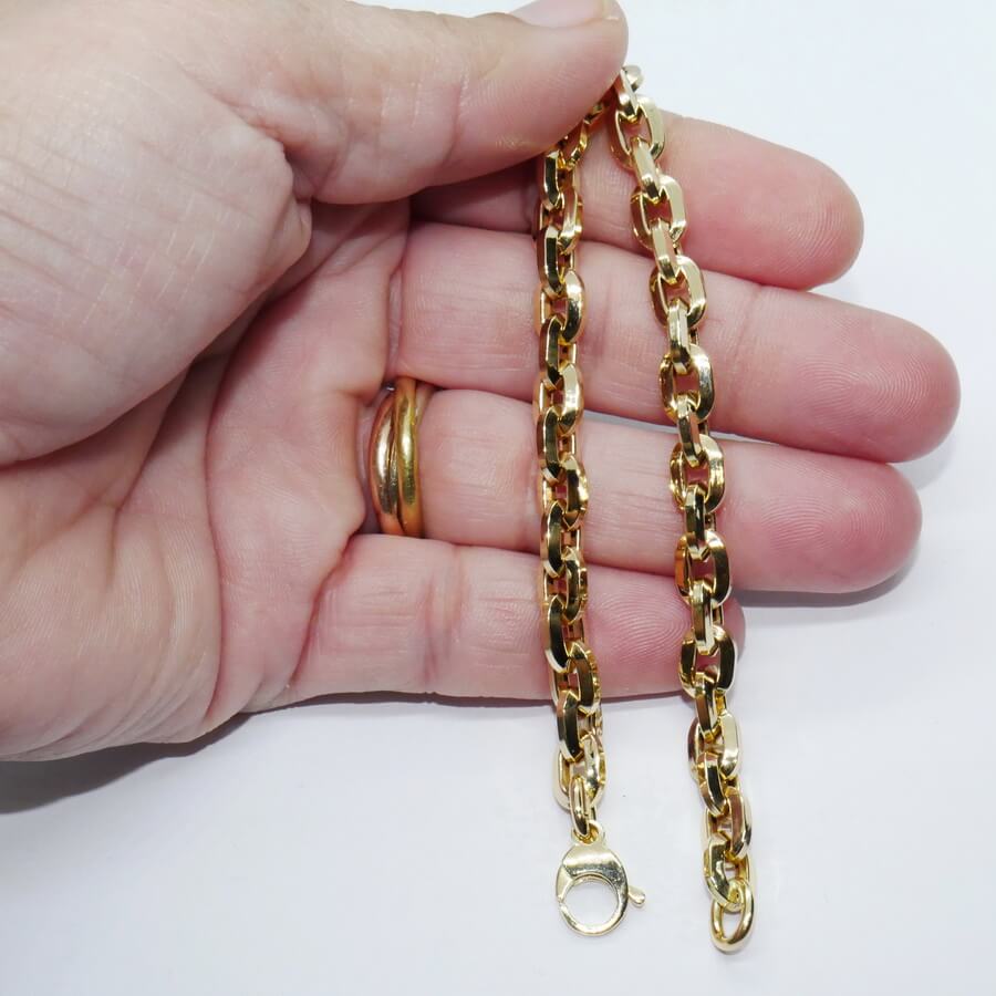 Pulsera Oro 18k Eslabones Ovalados Gruesos Unisex 6,5 mm Cierre Mosquetón 20,5 cm - Imagen 3
