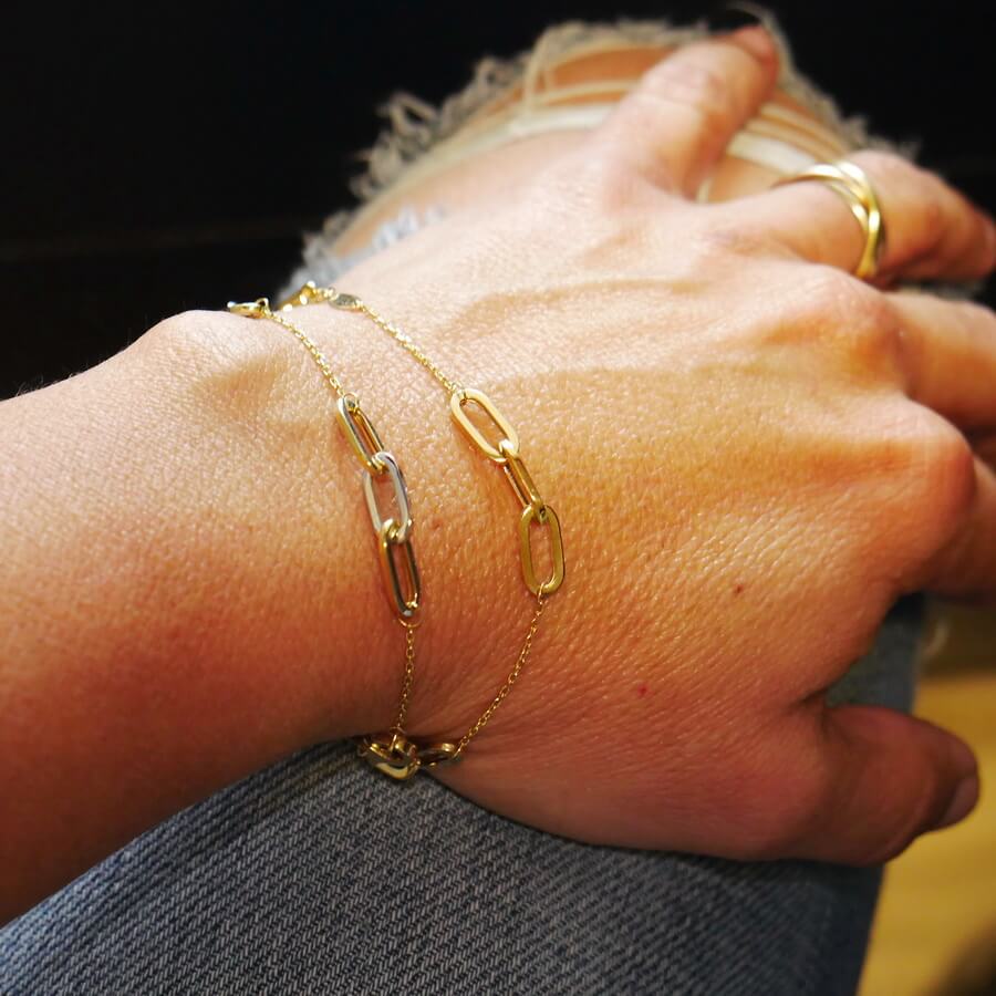 Never Say Never Pulsera Bicolor Mujer Oro 18k Oro Blanco y Amarillo Eslabones 19cm - Imagen 4