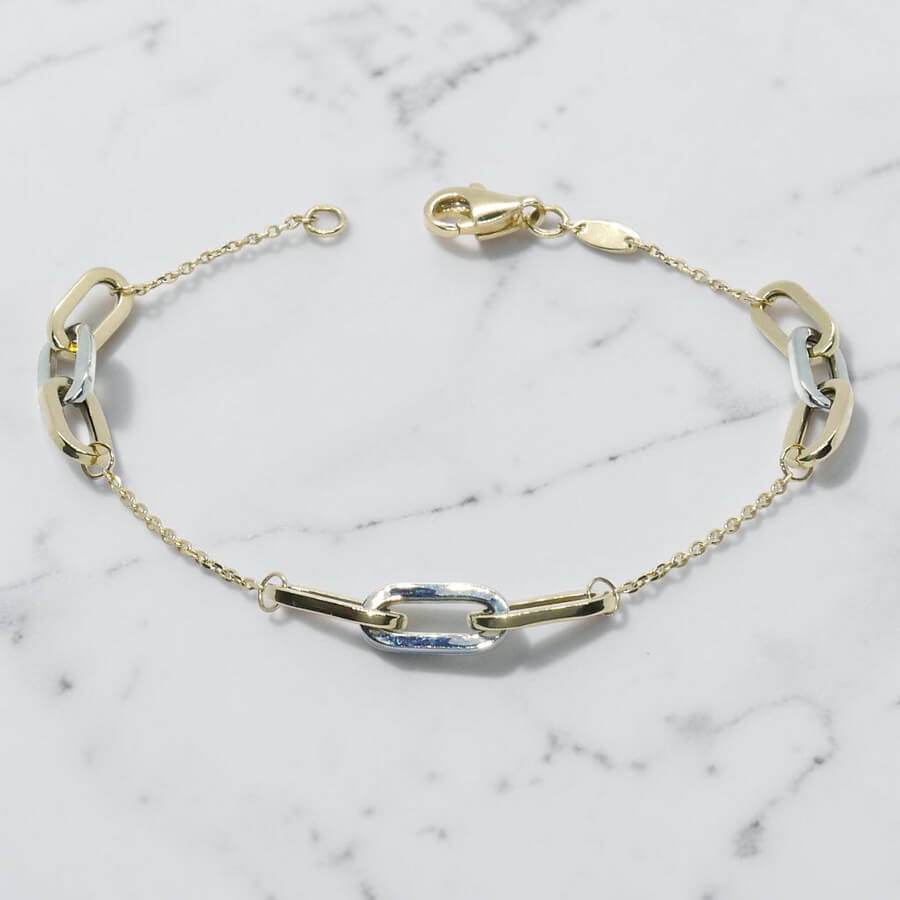 Never Say Never Pulsera Bicolor Mujer Oro 18k Oro Blanco y Amarillo Eslabones 19cm - Imagen 6