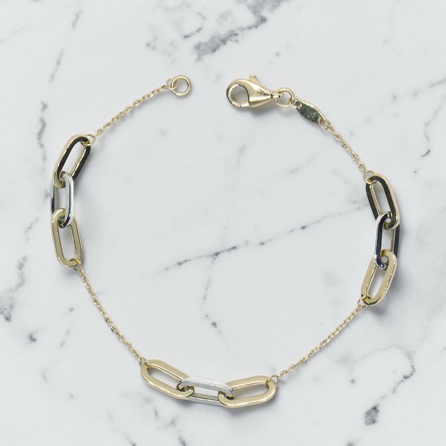 Never Say Never Pulsera Bicolor Mujer Oro 18k Oro Blanco y Amarillo Eslabones 19cm - Imagen 5