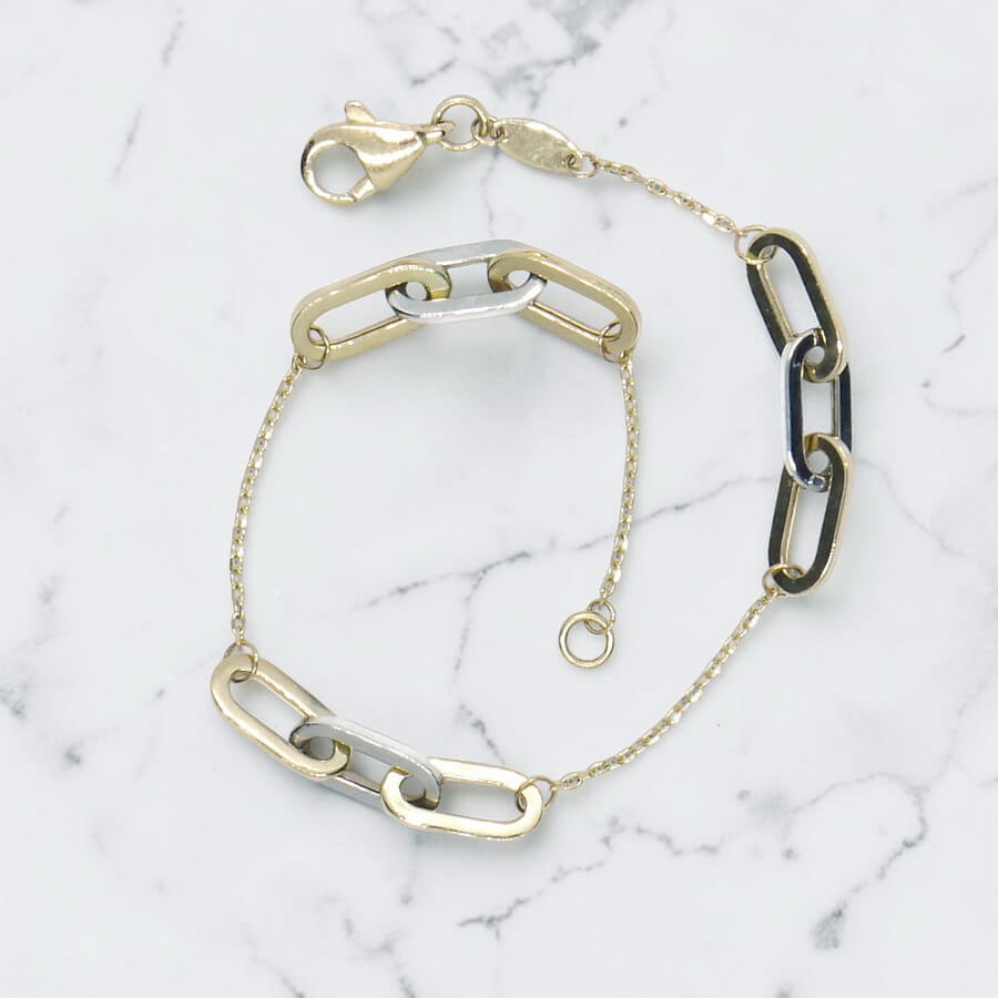 Never Say Never Pulsera Bicolor Mujer Oro 18k Oro Blanco y Amarillo Eslabones 19cm