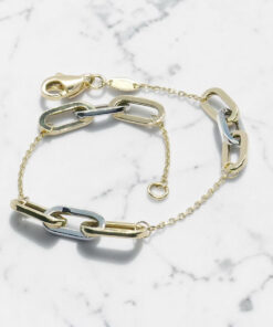 Never Say Never Pulsera Bicolor Mujer Oro 18k Oro Blanco y Amarillo Eslabones 19cm - Imagen 9