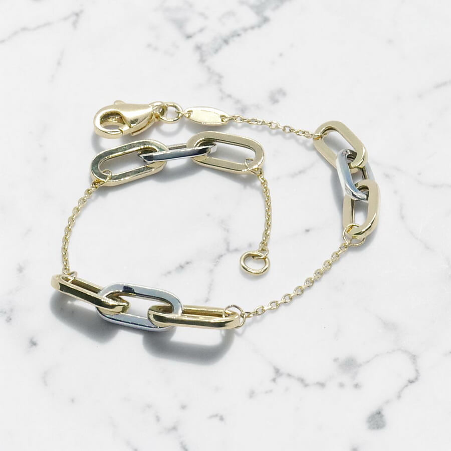 Never Say Never Pulsera Bicolor Mujer Oro 18k Oro Blanco y Amarillo Eslabones 19cm - Imagen 9