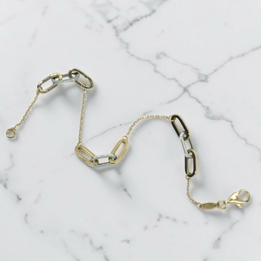 Never Say Never Pulsera Bicolor Mujer Oro 18k Oro Blanco y Amarillo Eslabones 19cm - Imagen 7